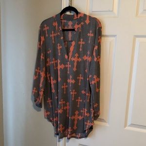 Pink and Gray Giant Cross Top